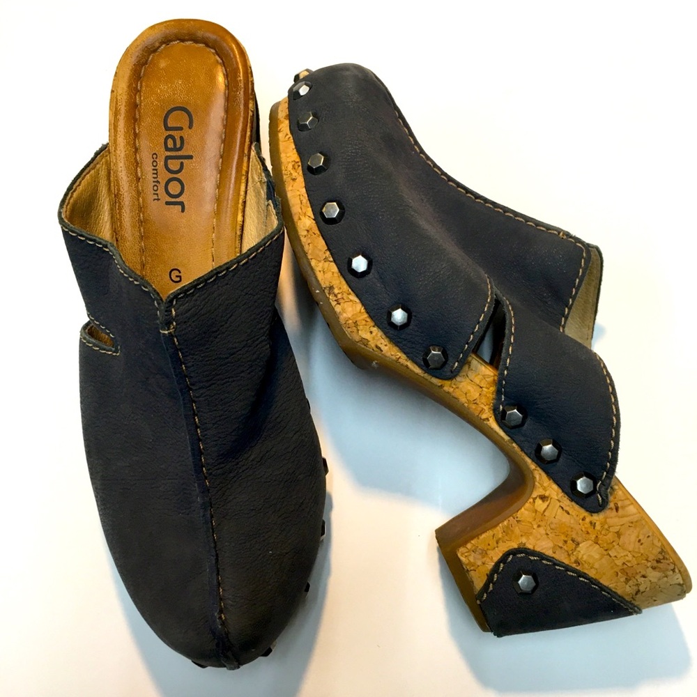 Gabor Comfort Leather Cork Mules US 6 /UK 3.5 USA 6 Gray Blue Lightweight Casual